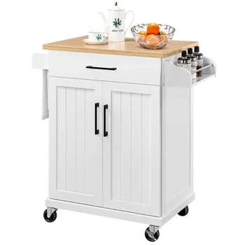 Кухонная тележка для хранения на Колесиках Alden Design с Выдвижным ящиком, Белая универсальная тележка тележка-тележка для кухонной мебели