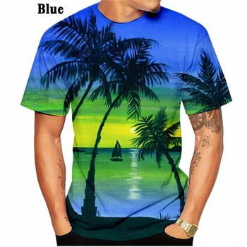 Летняя Мужская Гавайская Пляжная футболка с 3D Принтом, Модная Повседневная Мужская футболка с коротким рукавом, Свободный Топ, Мужской Пуловер