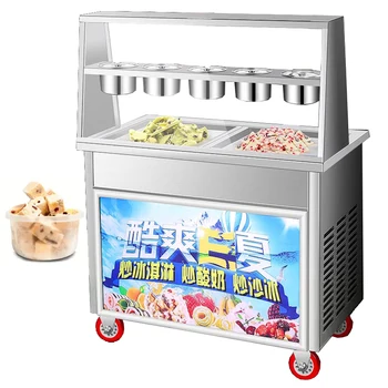 Машина для приготовления Жареного Мороженого в Таиланде, Двойной Квадратный Горшок, Машина для приготовления Жареного Йогурта, Машина для приготовления жареного мороженого из Нержавеющей стали