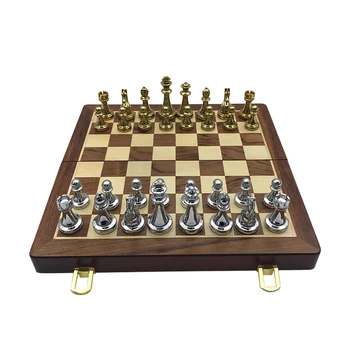 Металлические Глянцевые золотые и серебряные шахматные фигуры, Массивная Деревянная Складная Шахматная доска, высококачественный профессиональный набор для игры в шахматы, Подарочный набор