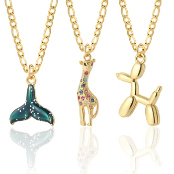 Милое ожерелье с собаками, рыбами и животными для женщин, Китовая раковина, Золотое цветное парное ожерелье из нержавеющей стали, длинное звено цепи, ожерелье друга