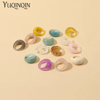 Модное Прозрачное Корейское кольцо для девочки с мраморным рисунком, Акриловые геометрические кольца из смолы, Наборы для женщин, Красочные милые модные украшения
