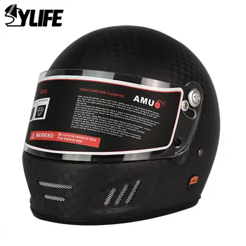 Мотоциклетный шлем из Углеродного Волокна, точечная сертификация, Мото-шлем, Дышащий полнолицевой шлем, Ретро-вместительный Мото-велосипедный шлем
