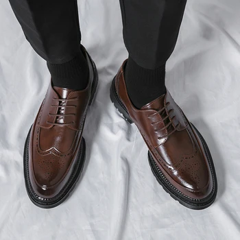 Мужская повседневная кожаная обувь, модные классические туфли с перфорацией типа 