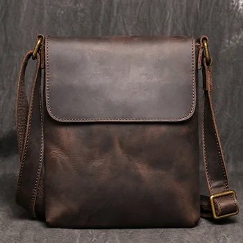 Мужская повседневная сумка через плечо из натуральной кожи, маленькая темно-коричневая Винтажная мужская сумка-мессенджер, Новый модный дизайн, Слинг s
