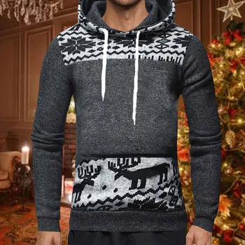 Мужские толстовки в стиле ретро, пуловер с длинными рукавами в стиле пэчворк, Рубашки с капюшоном, Топ, Рождественский свитер с капюшоном