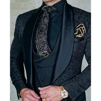 Мужской свадебный комплект итальянского дизайна, индивидуальный черный фрак, куртка, комплект из 3 предметов для жениха, официальный деловой повседневный комплект (пальто + футболка