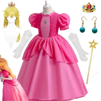 Необычное платье принцессы, Персиковая маскировка для Косплея, Карнавал для девочек, роскошный Аниме-костюм длиной до пола, праздничные платья 