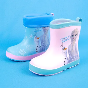 Новые детские непромокаемые ботинки Disney frozen elsa rain shoes Princess girl EVA light rain boots
