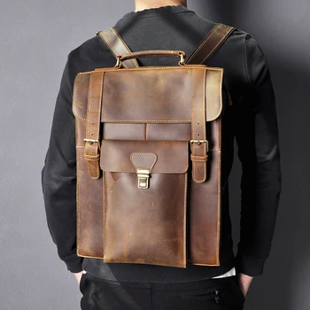 Новый Дизайн, мужская Качественная Оригинальная Кожаная Повседневная мода, Большая вместительная Дорожная Школьная сумка для колледжа, рюкзак для мужчин 2106-d