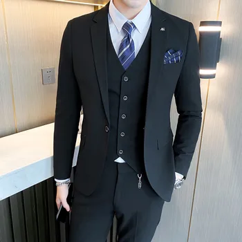 Новый роскошный мужской костюм, пиджак + брюки + жилет, модный деловой костюм для самосовершенствования, мужской свадебный смокинг для жениха, блейзер в полоску