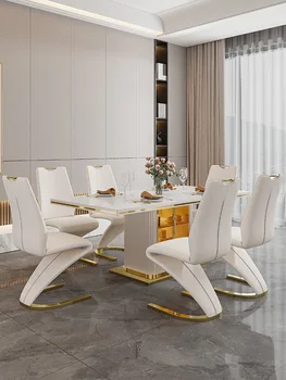 Обеденный стол легкий, роскошный, современный, простой, для маленькой квартиры, новый семейный обеденный стол высокого класса, прямоугольный каменный стол и стул в сочетании