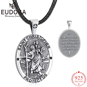 Ожерелье Святого Кристофера из Стерлингового Серебра 925 Пробы, Винтажная медаль с тиснением, Религиозный ювелирный подарок для Мужчины И женщины