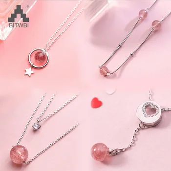 Ожерелье из стерлингового серебра 925 пробы, ювелирное изделие, Сладкий Розовый Клубничный кристалл, Звезда, Циркон, длинное ожерелье в виде сердца, подарок для женщин и девочек