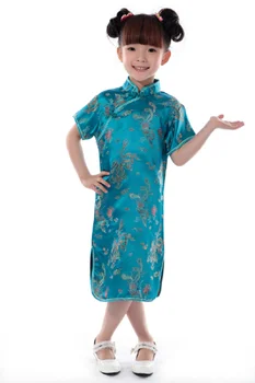 Оптовая продажа Новых китайских традиционных детских костюмов Чонсам с принтом, Летнее платье для девочек, Высококачественный Шелковый Атласный костюм Танг для девочек