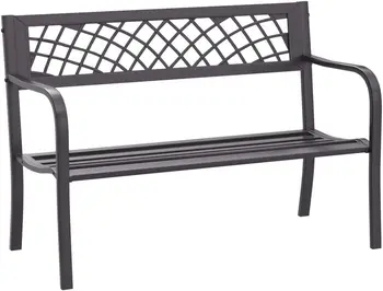 Парковая скамейка с подлокотниками, прочная стальная рама, мебель для двора, крыльца, прихожей, черный