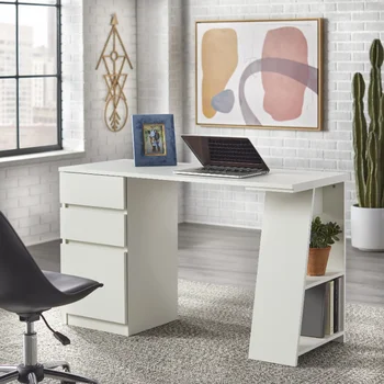 Письменный стол Como с 3 ящиками для хранения, Белый компьютерный стол, офисный стол