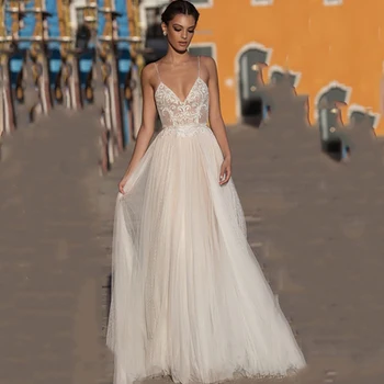 Пляжное свадебное платье Eightree Boho vestido de noiva, Богемное Кружевное Свадебное платье на бретельках с открытой спиной, Свадебные платья с V-образным вырезом