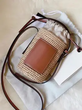 Повседневная летняя пляжная сумка, маленький мобильный кошелек, модная сумка из рафии, дизайнерская круглая сумка-мессенджер из плетеной соломы