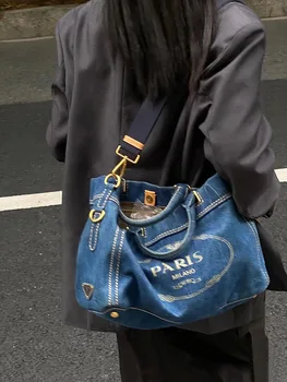 Роскошная дизайнерская новая сумка через плечо, женская сумка через плечо, синие джинсовые хлопковые сумки-тоут, женский кошелек
