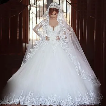 Роскошное Винтажное Кружевное Свадебное платье с длинными рукавами 2023, Бальное Платье Принцессы для Новобрачных, Свадебные платья Vestido De Noiva