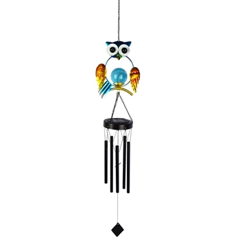 СВЕТОДИОДНЫЙ Солнечный Ветряной Колокольчик Owl Wind Chime Light Водонепроницаемые Подвесные солнечные лампы Железный материал для украшения окон и сада