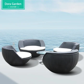 Современный минималистичный креативный ротанговый стул, журнальный столик, садовая мебель для отдыха из пяти предметов, комбинированный диван на открытом воздухе, балкон