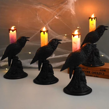 Статуя Черного Ворона на Хэллоуин, Светящийся Подсвечник, светодиодные свечи, Украшения для домашнего стола на Хэллоуин, реквизит для дома с привидениями