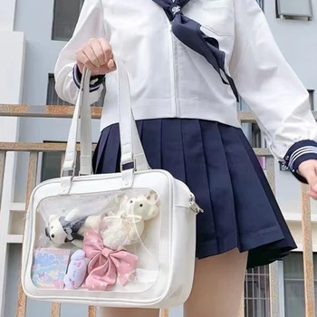 Сумки через плечо из искусственной кожи, прозрачные сумки через плечо в Японском стиле, милые сумки для девочек в стиле 