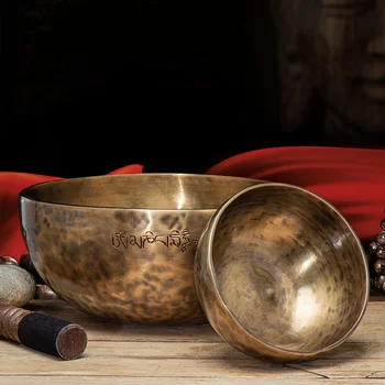 Тибетская молитвенная поющая чаша Буддийские инструменты Ручной работы Поющая чаша для Медитации, Молоток, подушка Klangschale, Они тибетские