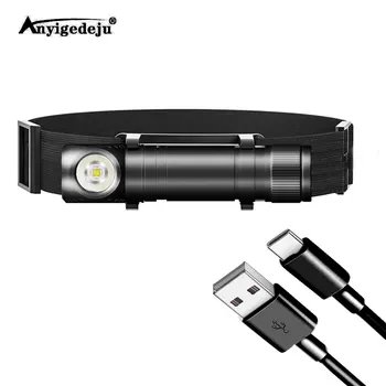 Тип USB C Фара Использовать 18650 Яркий U2 светодиодный фонарик фонарик ночник свет Памяти Фары с Индикатором Мощности Магнитный Хвост