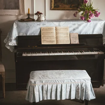Французский бархатный чехол для пианино, светло-Голубая роза, домашняя электронная клавиатура, украшение для пианино, ткань для декора гостиной