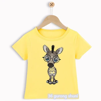 Футболка для мальчиков, детская одежда с забавным рисунком зебры, летние футболки с изображением милых животных, футболки для мальчиков, желтые топы с короткими рукавами