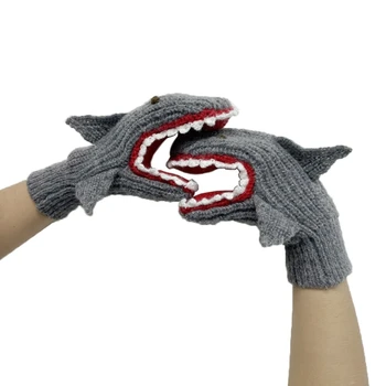 Холодостойкие зимние вязаные перчатки, варежки, ветрозащитные перчатки с мультяшной новинкой в виде акулы для девочек, зимние принадлежности, новинка