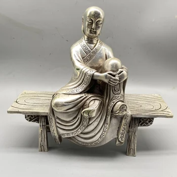 Художественная коллекция Старый Тибет, Серебряный Будда, сидящий на скамейке, Скульптура, Декор для дома, Античная Статуя Буддизма, Орнамент