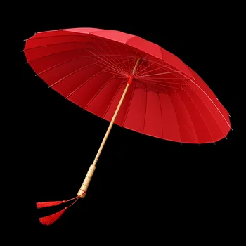 Художественный Винтажный Ветряной Красный Зонтик Для Свадьбы Невесты, Прямой Стержень с длинной ручкой, Ветроустойчивый Усиленный Винтажный Зонтик