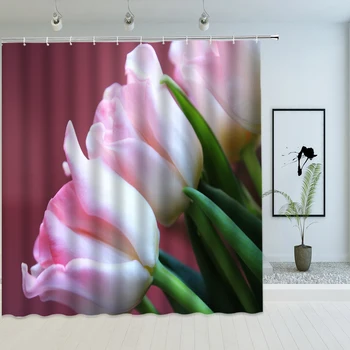Цветочный Тюльпан цветок печати душ занавес водонепроницаемый полиэстер ткань ванная комната занавес с крючками 180x180 см декоративная занавес
