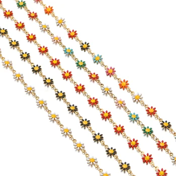 Цепочки с цветочными маргаритками из эмалированной нержавеющей стали длиной 1 метр для ювелирных изделий 