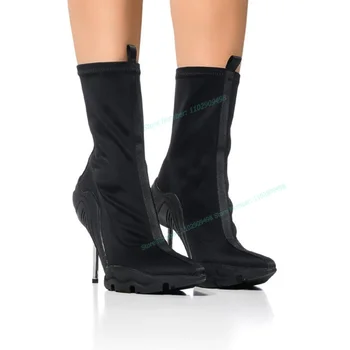 Черные ботильоны на металлическом каблуке, однотонные женские туфли с острым носком, обувь в спортивном стиле на тонком высоком каблуке, 2023 Zapatos Para Mujere