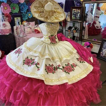 Ярко-Розовые Платья Vestidos de 16 Quinceanera С Оборками, Многоуровневое Бальное Платье Из Органзы, Расшитое Стразами Для Вечернего Платья