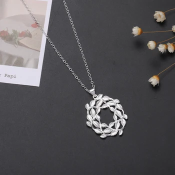 серебряный Цвет Круглый лист кулон цепочка ожерелье ювелирные изделия женские свадебные модные милые для